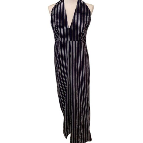 Jack By BB Dakota Womens Halter Neck Striped Jumpsuit Size 8 Dark Blue - Picture 2 of 4
